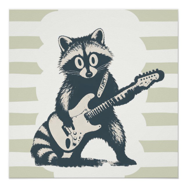 Póster Mapache Divertido Tocando Guitarra Eléctrica (Anverso)