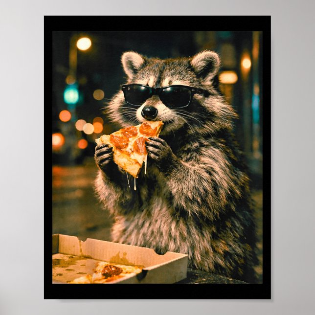 Póster Mapache divertido y genial con gafas de sol comien (Frente)