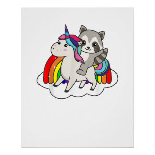 Póster Mapache En Animales De Arcoíris De Unicornio Dulce