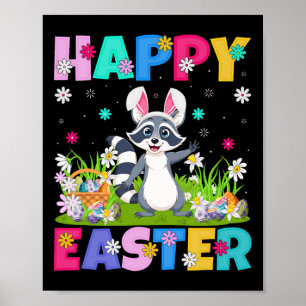 Póster Mapache Feliz Caza de Huevos de Pascua Conejo Orej