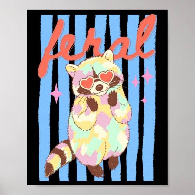 Póster Mapache Feral Preppy de Verano Pastel E (Frente)