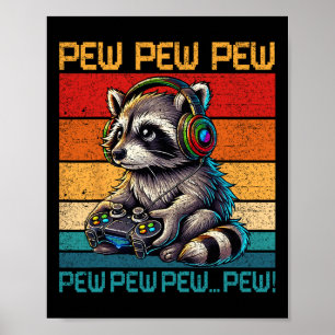 Póster Mapache Gamer de Pew Antiguo Videojuegos Amor de M