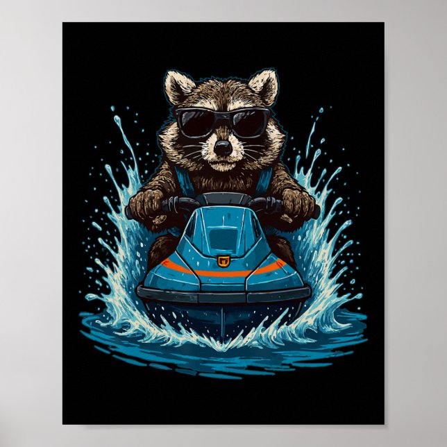 Póster Mapache Genial Con Gafas De Sol Piloto De Moto De  (Frente)