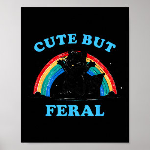 Póster Mapache lindo pero feroz con arcoiris Mapache dive