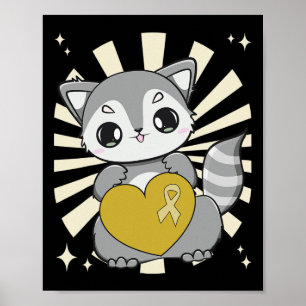 Póster Mapache Lindo Y Corazón De Cinta Para El Cáncer In