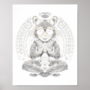 Póster Mapache Meditando Animal Mandala Budista Divertido