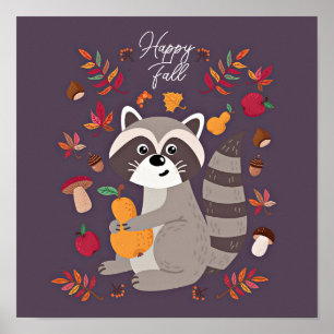 Póster Mapache otoñal lindo con texto personalizado 