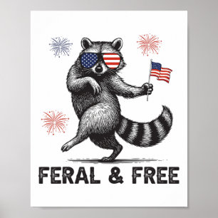 Póster Mapache Patriótico Feral Pero Libre Bandera De Usa