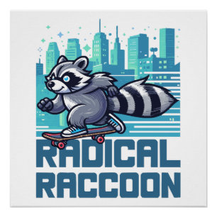 Póster Mapache Radical Urbano Skateboarder