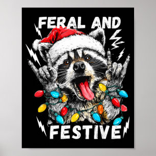 Póster Mapache Rocker Divertido y Feroz en Navidad S