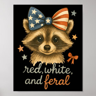 Póster Mapache Rojo Blanco Y Feral Divertido Patriótico U