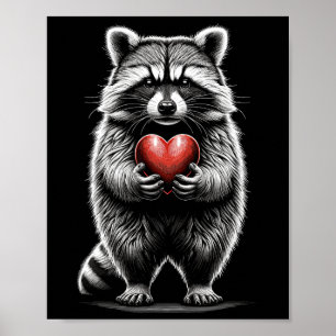 Póster Mapache sosteniendo corazón Día de San Valentín Cu