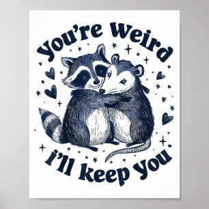 Póster Mapache Zarigüeya Lindo Abraza a Pareja de Amigos