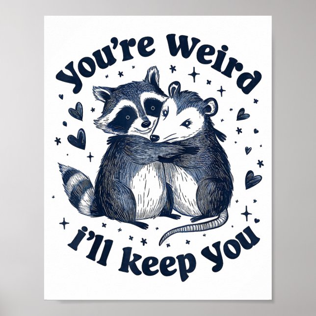 Póster Mapache Zarigüeya Lindo Abraza a Pareja de Amigos  (Frente)