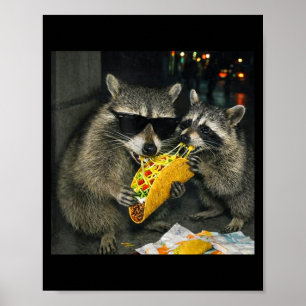 Póster Mapaches comiendo taco divertido comida de panda b