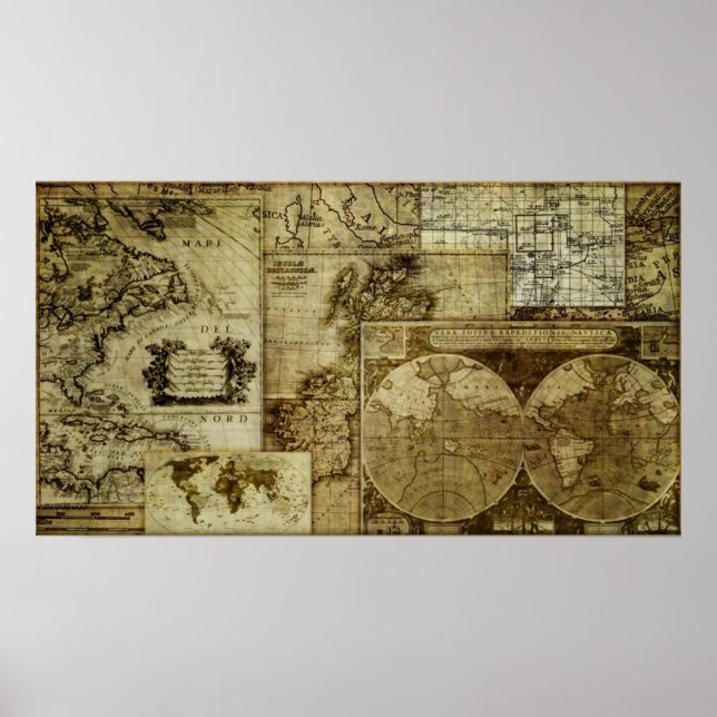 Póster Mapas antiguos de mapas del mundo antiguo (Frente)