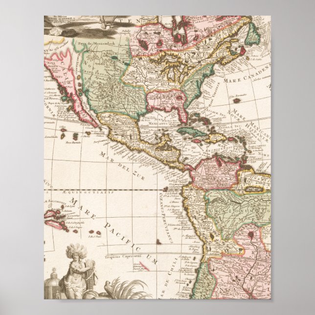 Póster Mapas de América del Norte y del Sur (1680-1742) (Frente)