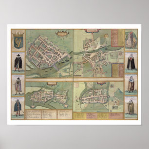 Póster Mapas de Galway, de Dublín, de la quintilla, y de