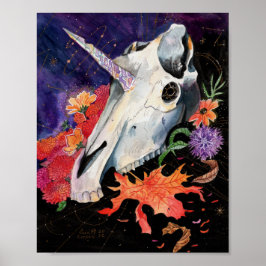Póster Mapas de memoria Vibes de otoño Calavera Unicorn