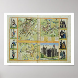 Póster Mapas de York, Shrewsbury, Lancaster y Richmond,