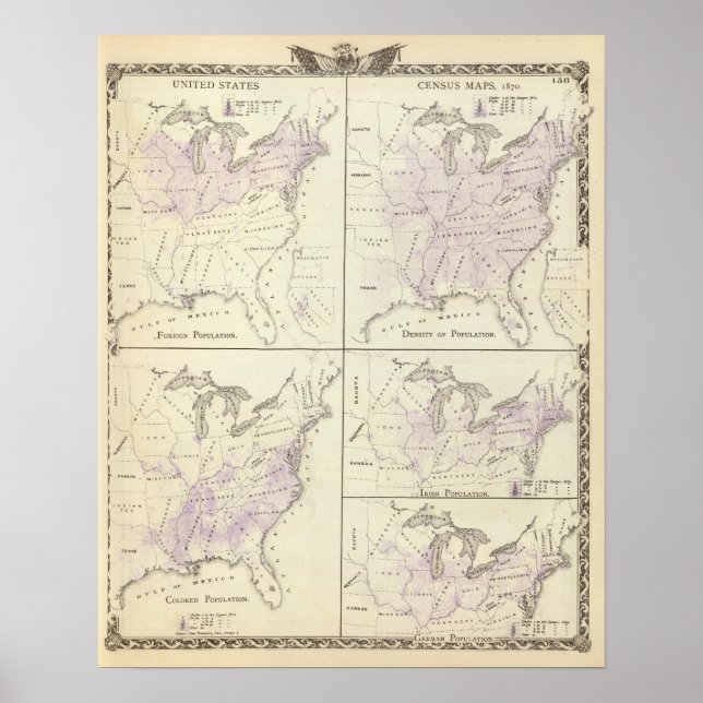 Póster Mapas del censo de los Estados Unidos de 1870 (Frente)