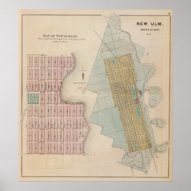 Póster Mapas del nuevo Auburn, Minnesota (Frente)