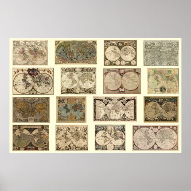 Póster Mapas del Viejo Mundo - 16 mapas de más de siglos (Frente)