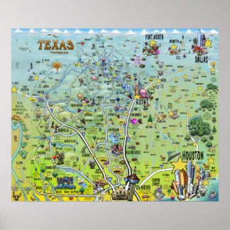 Póster Mapas divertidos de Texas