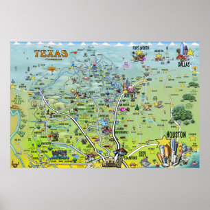 Póster Mapas divertidos de Texas