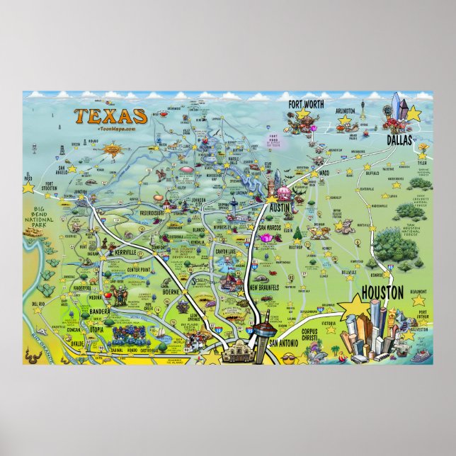 Póster Mapas divertidos de Texas (Frente)