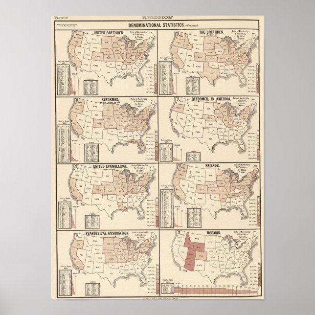 Póster mapas litografiados de estadísticas denominacional (Frente)
