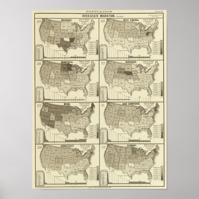 Póster mapas litografiados de Estados Unidos (Frente)