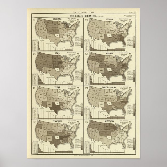 Póster Mapas litografiados de los Estados Unidos (Frente)