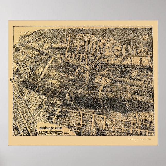 Póster Maplewood, Mapa Panorámico NJ - 1910 (Frente)