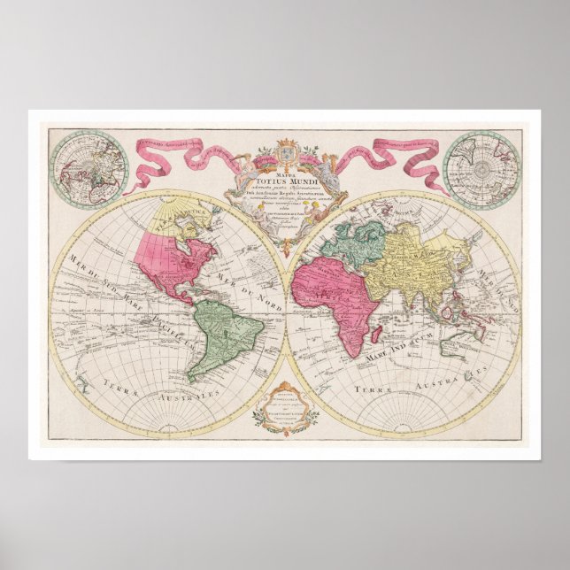 PÓSTER "MAPPA TOTIUS MUNDI" 1682 POR GUILIELMUM DE L'ISLE (Frente)