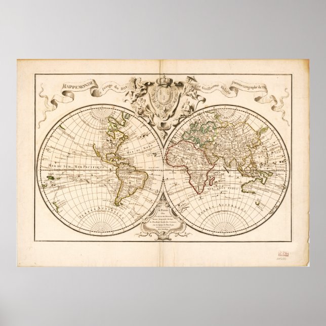 Póster Mappemonde a l'use du roy (Mapa Mundial de 1720) (Frente)