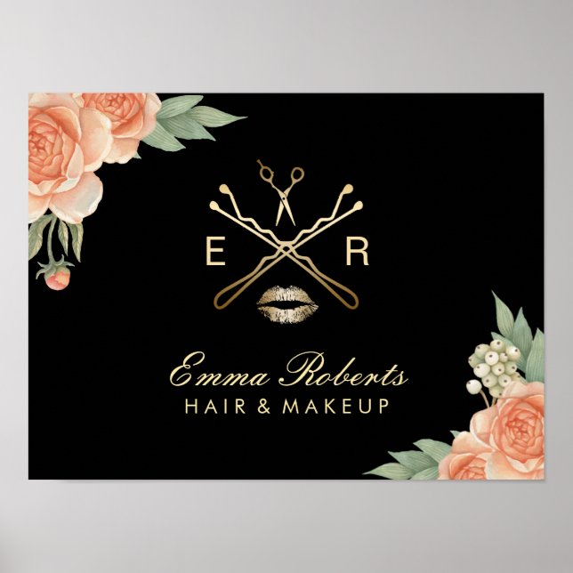 Póster Maquillaje Artista Cabello Elegante Salón Floral V (Frente)