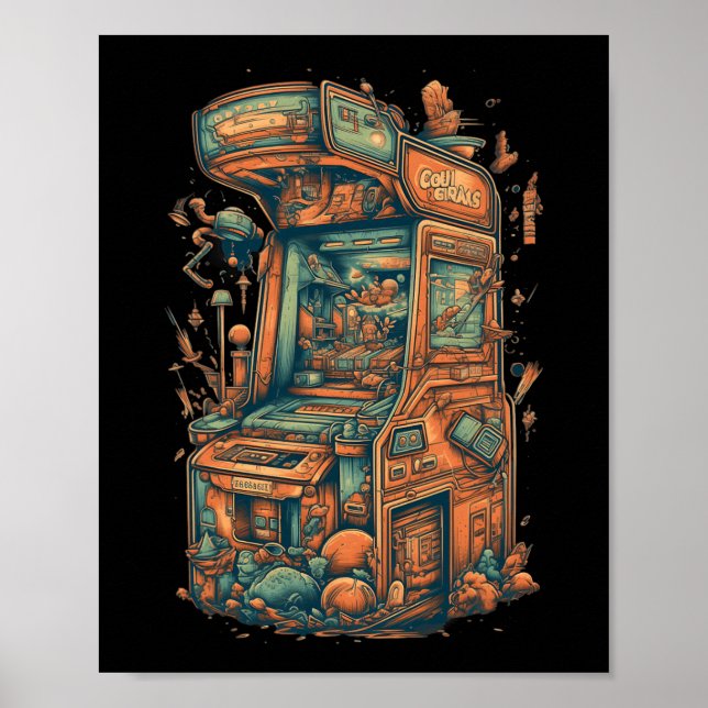 Póster Máquina de arcade de videojuegos de estilo retro a (Frente)