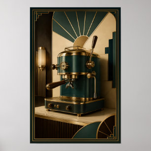 Póster Máquina de café expreso Art Déco – Verde Esmeralda
