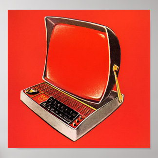 Póster Máquina de computadoras futurista de la era atómic