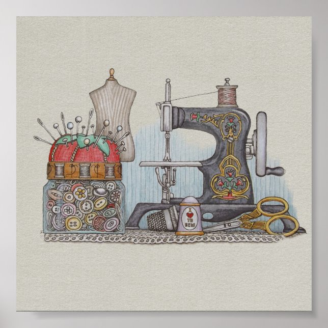 Póster Máquina de coser a mano (Frente)