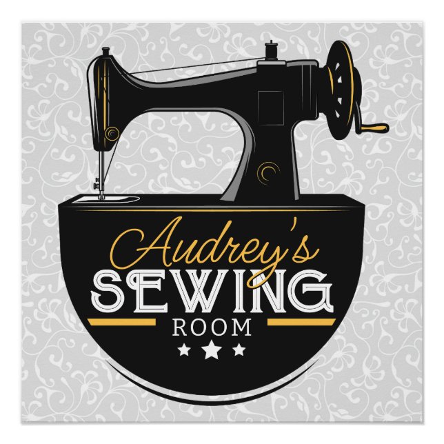 Póster Máquina de coser antigua AÑADIR NOMBRE Seamstress (Anverso)