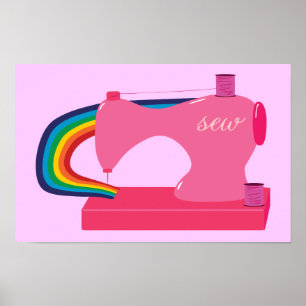 Póster Máquina de coser con arcoiris
