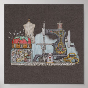 Póster Máquina de coser manual