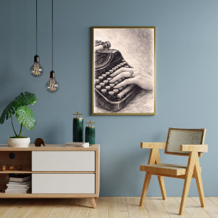 Póster Máquina de Escribir Antigua con Anillo de Diamante