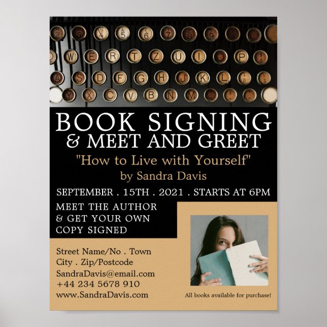 Póster Máquina de escribir, aviso de firma de libros de e (Frente)