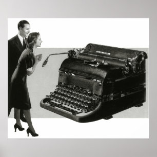 Póster Máquina de escribir manual de oficina antigua, neg
