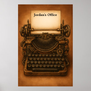 Póster Máquina de escribir Steampunk Retro Antiguo Era Vi