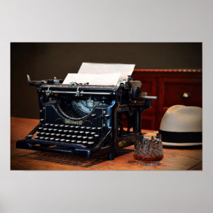 Póster Máquina de escribir Underwood y Whisky