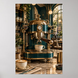 Póster Máquina de Espresso de Latón Vintage – Barra de Ca
